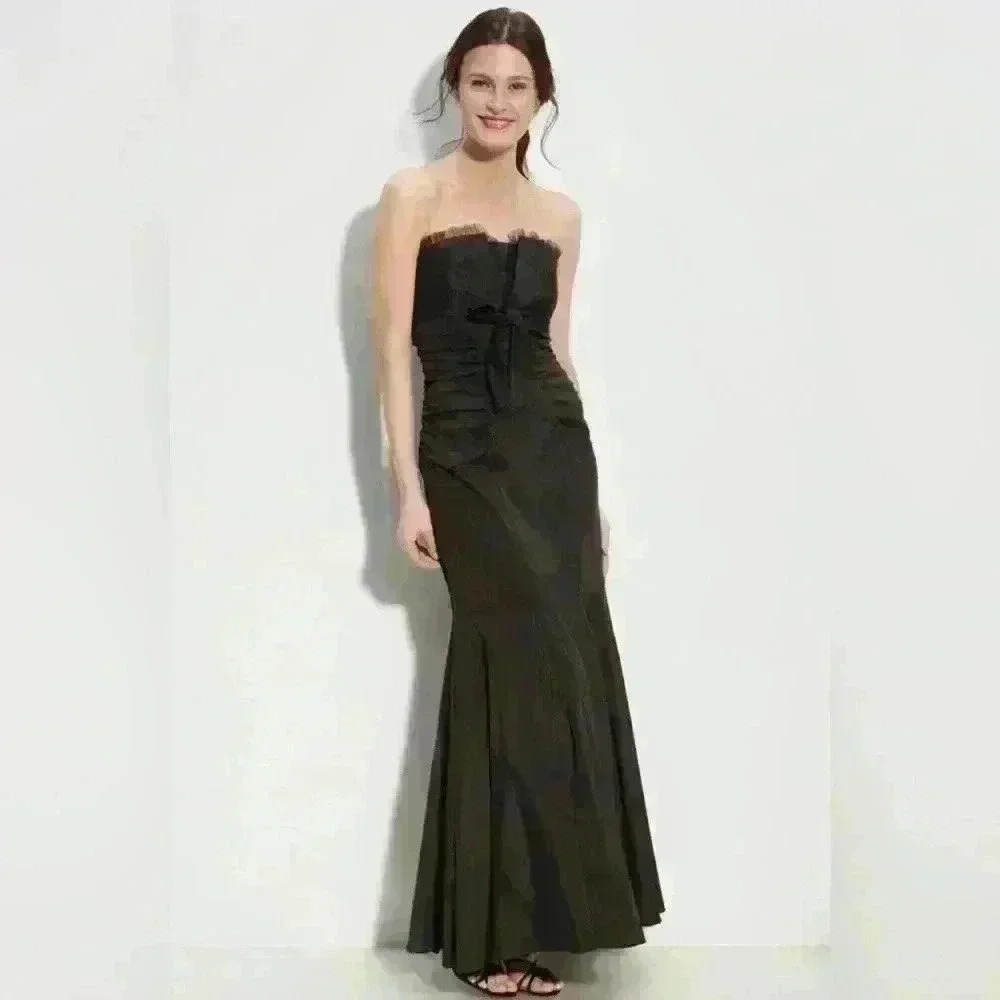 Xscape Strapless Taffeta Mermaid Gown with Bow Detail